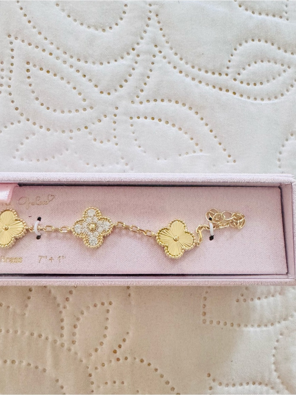 14K Flash Gold Plated Clover Charms Bracelet. New - Picture 4 of 8